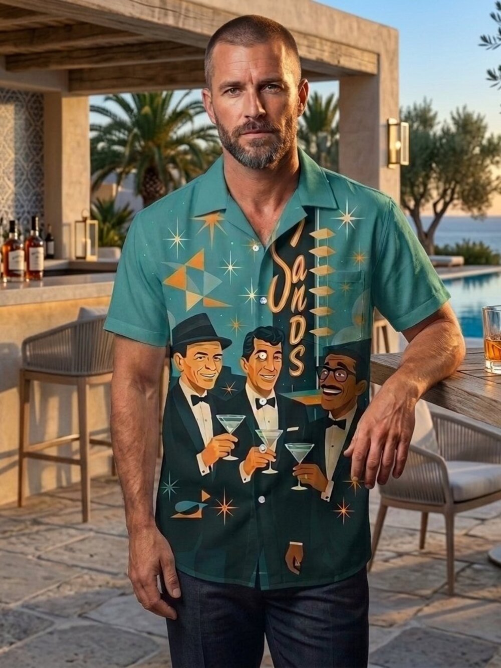 Retro Vegas Party Shirt Bold Vintage Graphic Button‑Up Unisex Casual Night Out